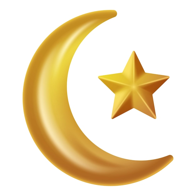 3d illustration of star and crescent moon vector illustration