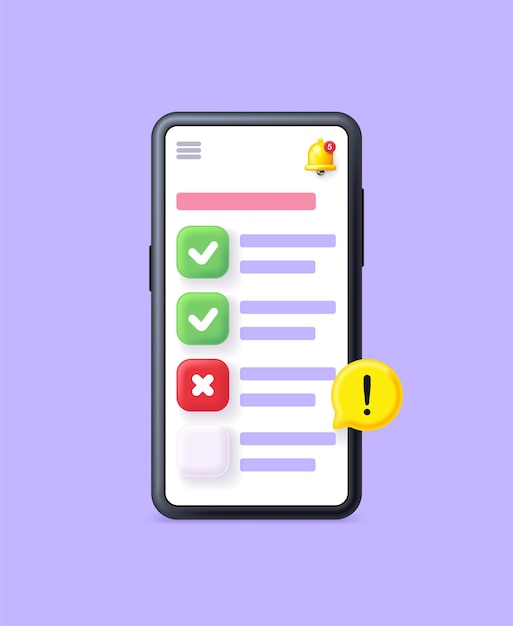 3D illustration todo list Smart phone with shecklist app Successful completion of business tasks