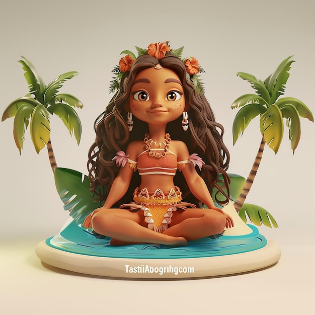 3D illustration of a young Polynesian female character with a tropical aesthetic