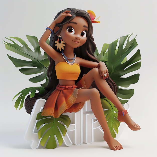 3D illustration of a young Polynesian female character with a tropical aesthetic