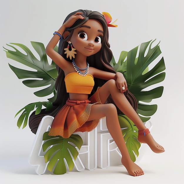 3d illustration of a young polynesian female character with a tropical aesthetic