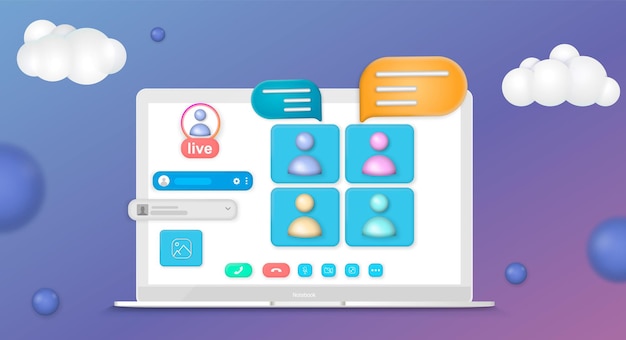 Illustrazioni 3d concetto di design videoconferenza riunione online lavoro da casa