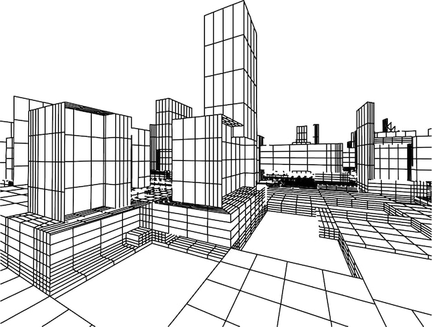 3d изображение карты города с небоскребом и улицей