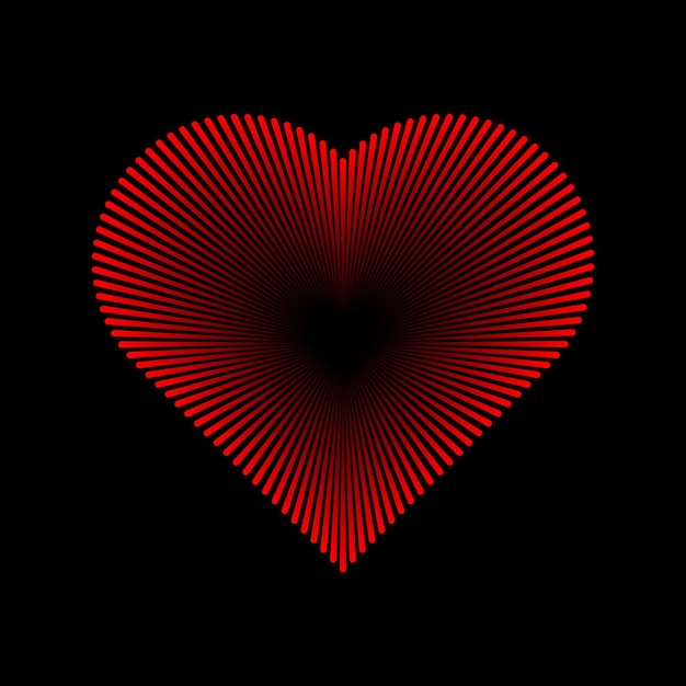 3d impossible heart logo made of red lines hollow black hole hearts love symbol vector illustration