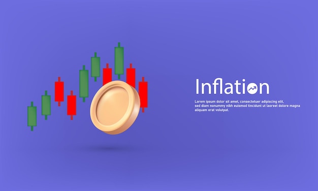 벡터 3d 인플레이션이 상승하고 주식 시장 투자자에 대한 위험 동전과  ⁇ 불 표시기를 가진 화살표