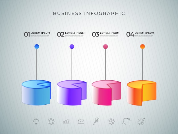 3d-infographic cirkeldiagramkleurelement of grafiek met vier stappen