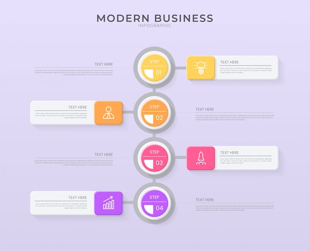 Modello di processo dell'organigramma di progettazione di infographic 3d con testo editabile.