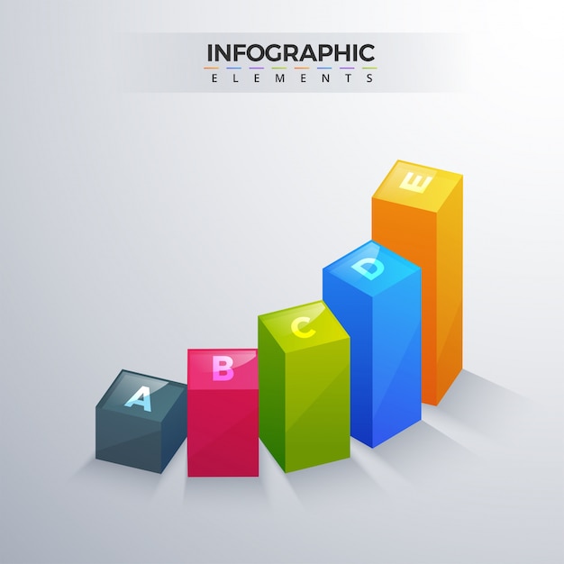 Elemento infografica 3d o grafico con cinque (5) passaggi.