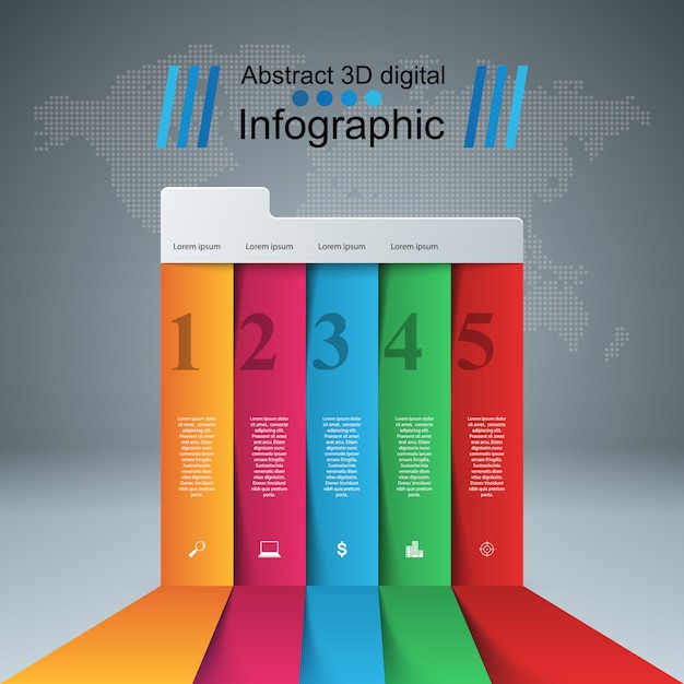 3D-infographic ontwerpsjabloon en marketing pictogrammen