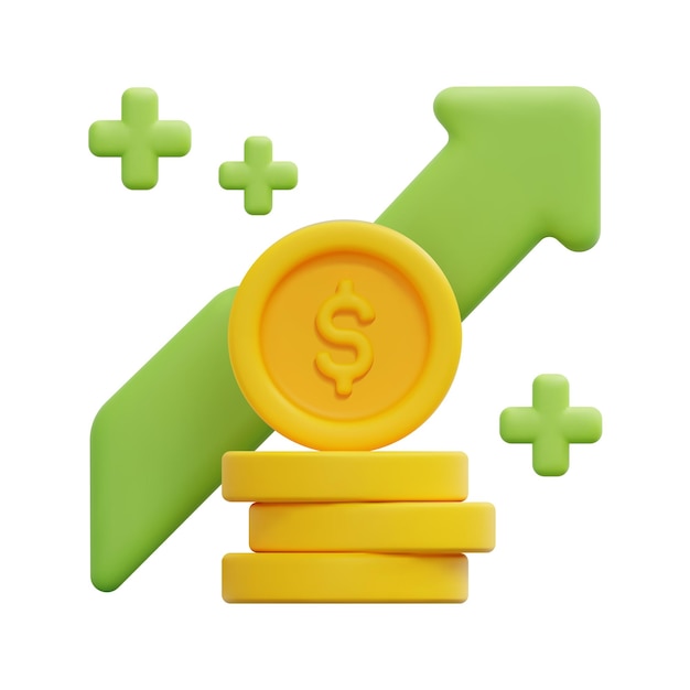 3D-inkomen pictogram vector geïsoleerd op witte achtergrond 3D boekhouding bedrijf en financiën concept Cartoon minimalistische stijl 3D geld munten en pijl-omhoog pictogram vector render illustratie