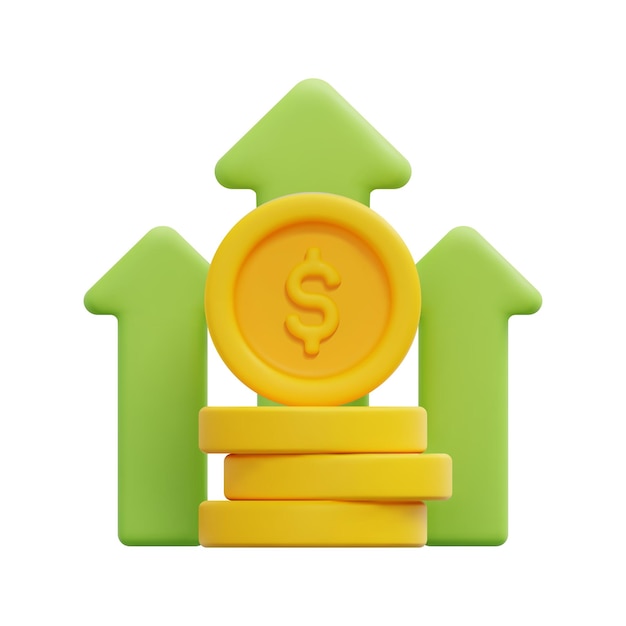 3D-inkomsten pictogram vector geïsoleerd op witte achtergrond 3D-boekhoudkundige zakelijke en financiële concept Cartoon minimalistische stijl 3D-geld munten en pijl-omhoog pictogram vector render illustratie