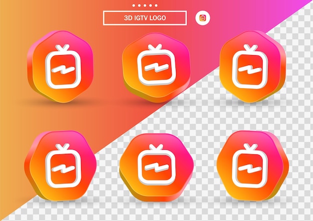 Icona del logo igtv di instagram 3d in cornice poligonale in stile moderno per i loghi delle icone dei social media