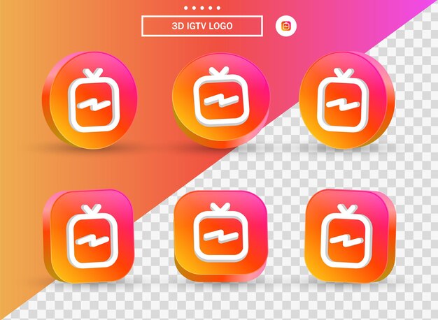ソーシャルメディアアイコンのロゴのためのモダンなスタイルの円と正方形の3dinstagramigtvロゴ