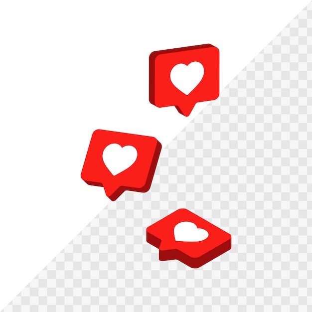 3d instagram come icona fumetto icone di notifica dei social media bolle d'amore del cuore 3d