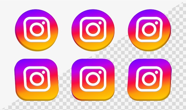 소셜 미디어 아이콘 네트워크 플랫폼 로고에 대한 원형 및 사각형 프레임의 3d 인스 타 그램 로고 아이콘