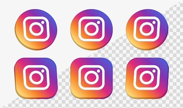 Vettore icona del logo 3d instagram in cerchi e cornici quadrate per i loghi delle piattaforme di rete delle icone dei social media