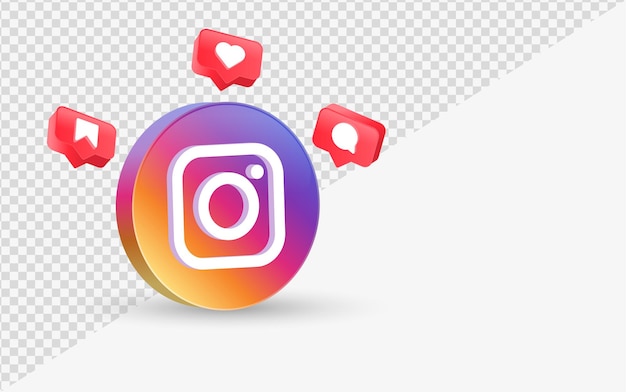 3d логотип instagram в современном стиле с значками уведомлений в социальных сетях, такими как сохранение комментария в речевом пузыре