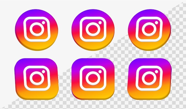 Vector 3d instagram-logopictogram in cirkel- en vierkante frames voor logo's van sociale media-pictogrammen netwerkplatforms