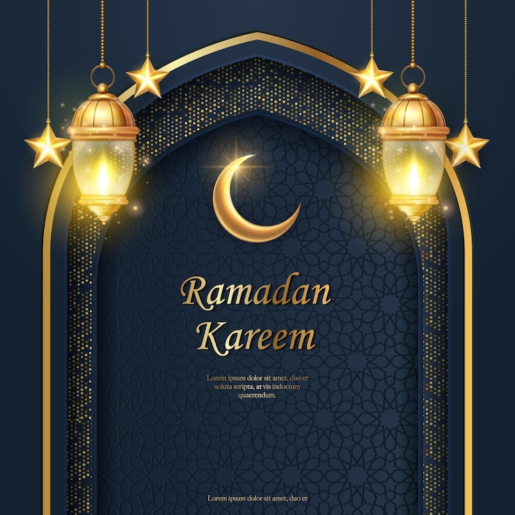 Vector 3d islamic golden lantern star moon with curve arch shape decoration background suitable for ramadan raya hari eid al adha islamic holiday