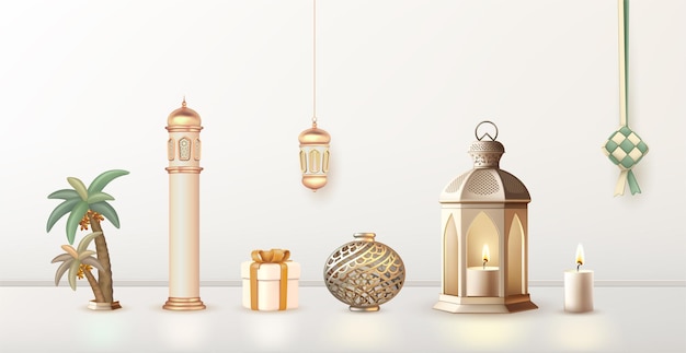 Vector 3d islamic ornaments for eid mubarak and ramadan concept