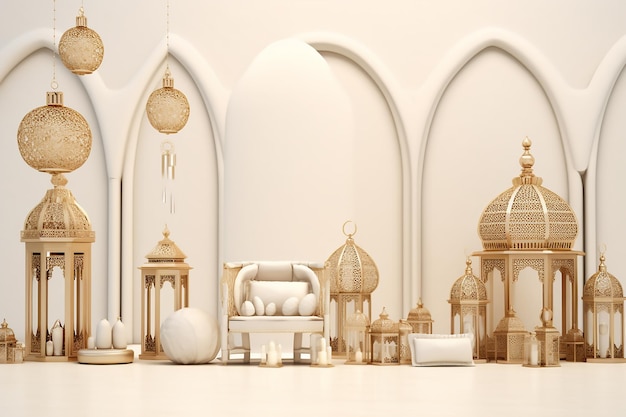 3D islamitische achtergrond met Arabische islamitische decoraties met islamitische 3D-symbolen