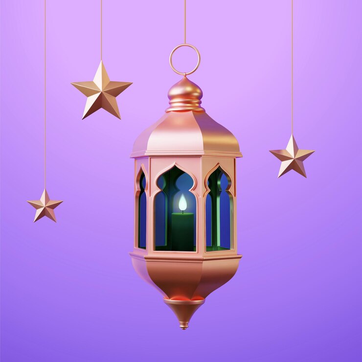 Vector 3d islamitische lantaarn en sterren decor