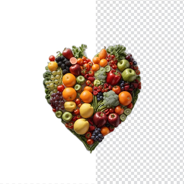 3D isolated heart made of fruits and vegetables Clean background for designers ready to print