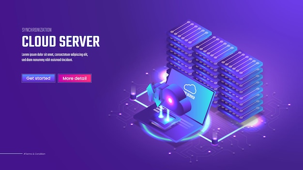 3d isometric cloud server landing page template