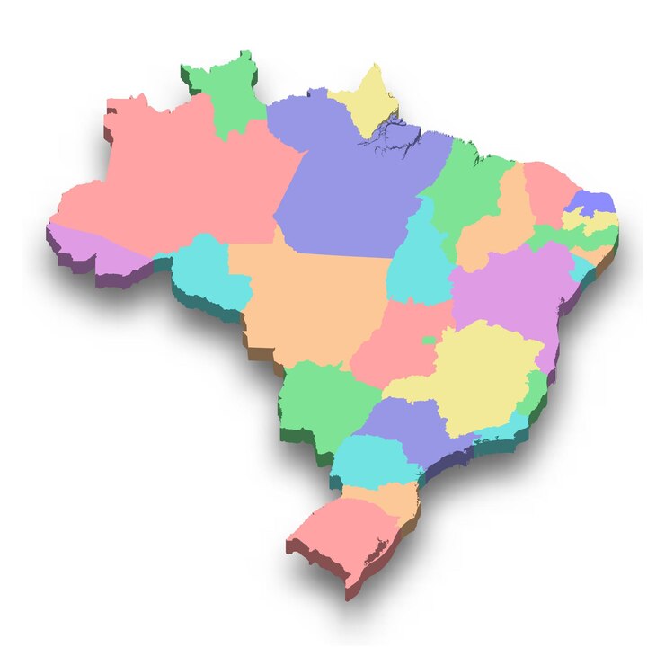 Vector 3d isometric colored map of brazil