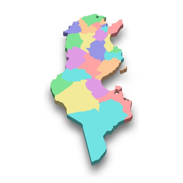 3d isometric colored map of Tunisia