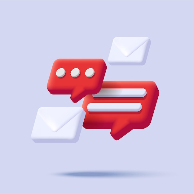 3d isometric composition with digital email icons of envelope and message boxes isolated render