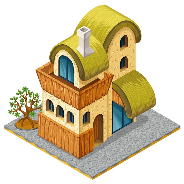 3d isometric cottage for computer games.