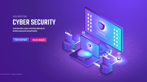 3d isometric cyber security landing page