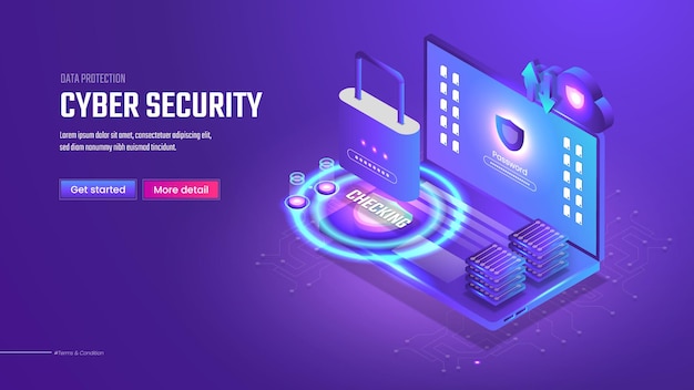 3d Isometric cyber security landing page