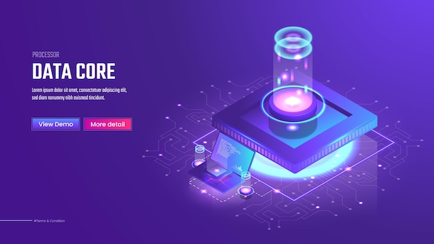 3d isometric data core landing page template