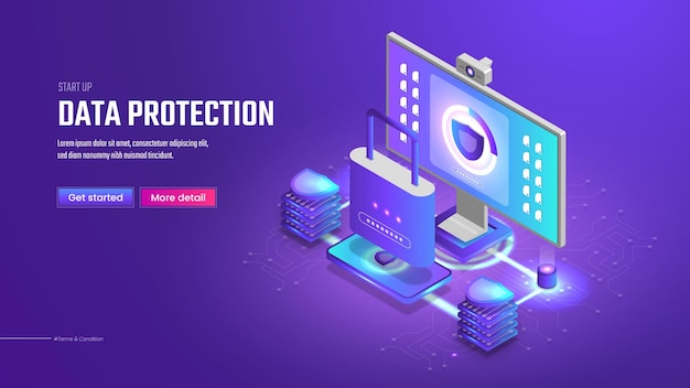 3d isometric data protection landing page