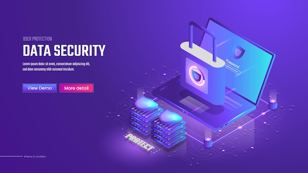 3d Isometric data security landing page