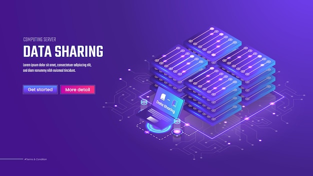 3d isometric data sharing landing page template