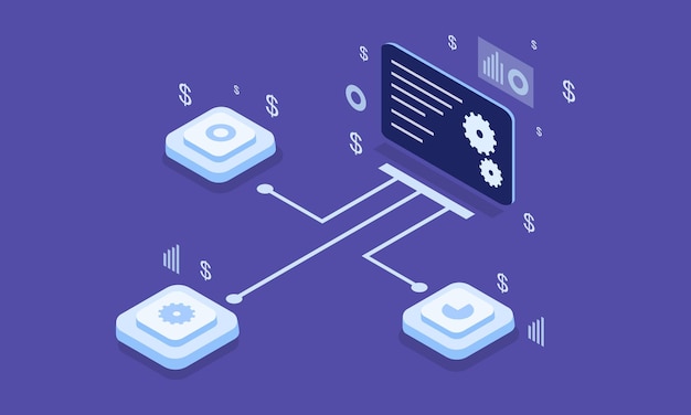 3d isometric flat Business analysis data and finance review with infographic elements vector design