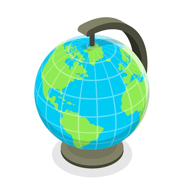 3D Isometric Flat Concept of Globe Model