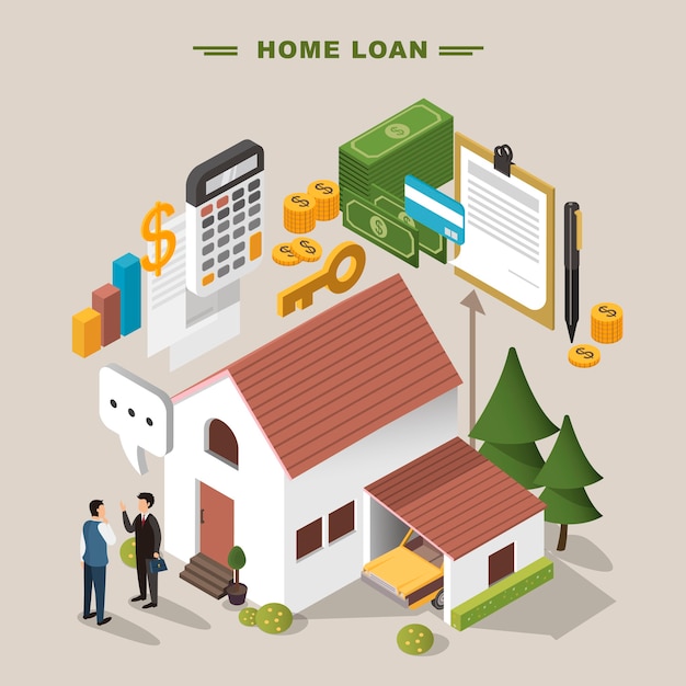 Vector 3d isometric flat design home loan concept