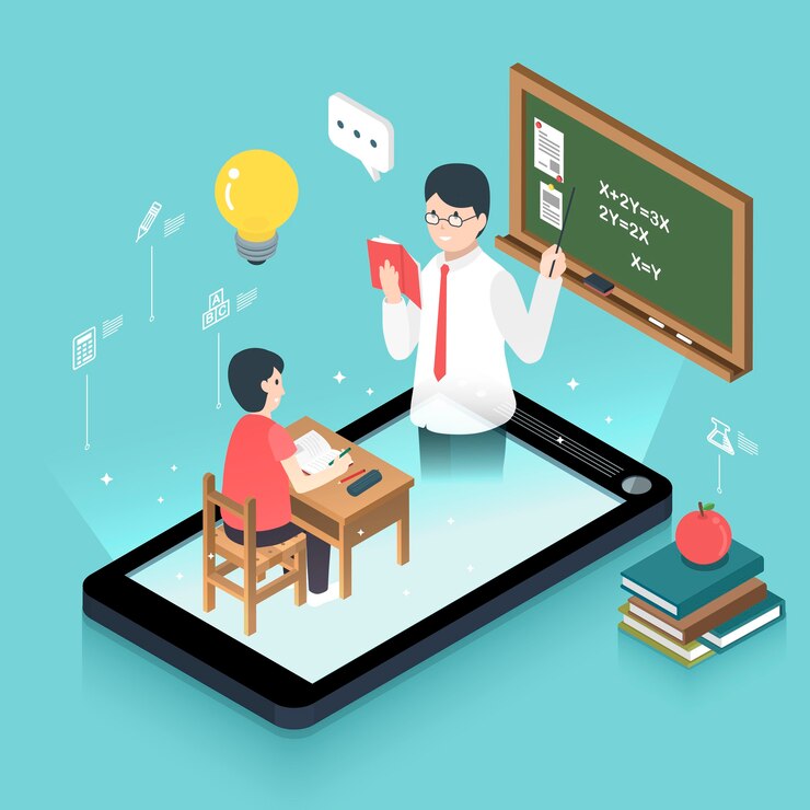 Vector 3d isometric flat design online education concept