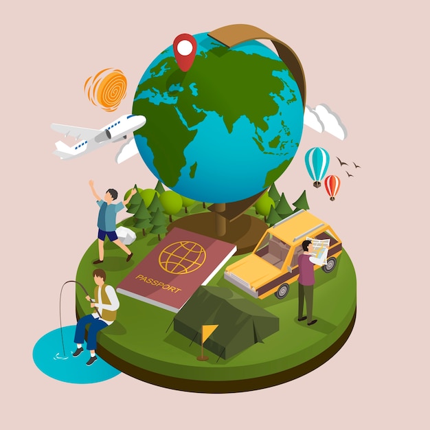 3d isometric flat design outdoor activity and travel concept