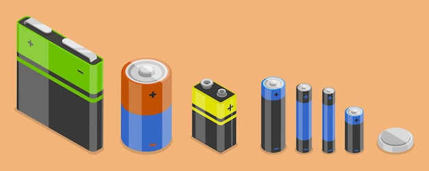 Vector 3d isometric flat vector conceptual illustration of battery set