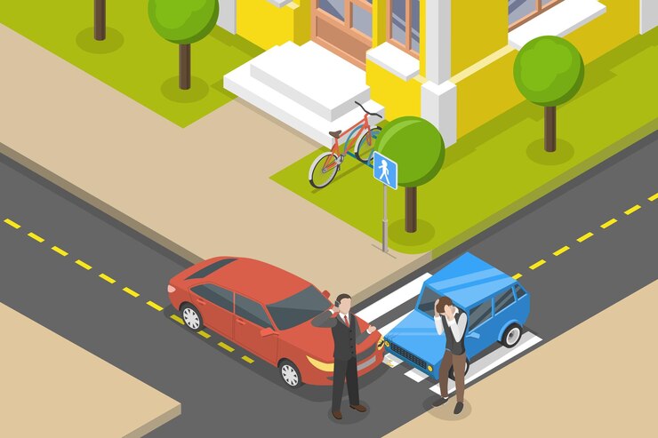 Vector 3d isometric flat vector conceptual illustration of car road accident