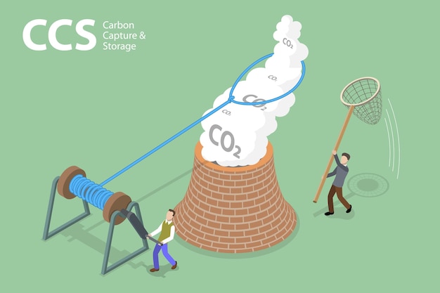 3D Isometric Flat Vector Conceptual Illustration of CCS Carbon Capture And Storage