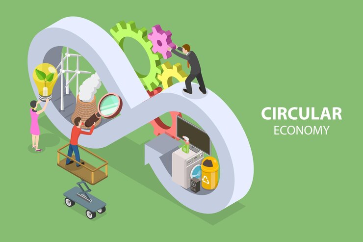 Vector 3d isometric flat vector conceptual illustration of circular economy