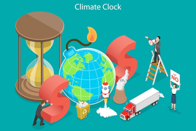 気候時計の 3 D アイソ メトリック フラット ベクトル概念図