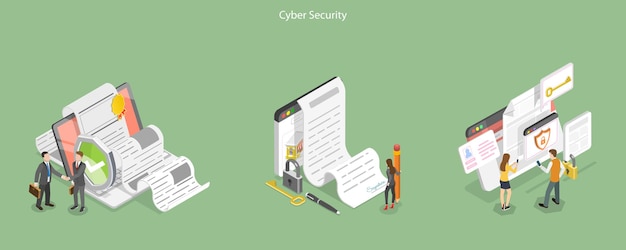 3d isometric flat vector conceptual illustration of cyber security