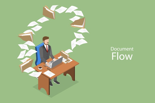 3D Isometric Flat Vector Conceptual Illustration of Document Flow